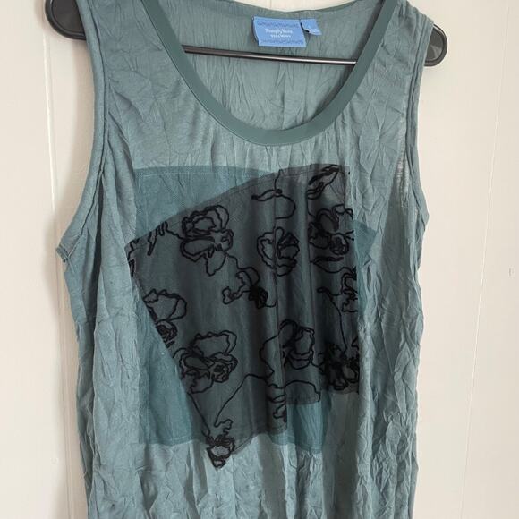 Simply Vera Wang Tank Teal Green Crinkle Lace Tank L Y2K Fairy Grunge Applique - Picture 3 of 8